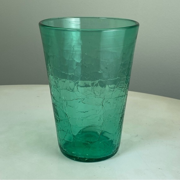 Vintage Mid Century BLENKO Crackle Glass Blue Turquoise Vase 7” Tall 5” Wide - Picture 3 of 11